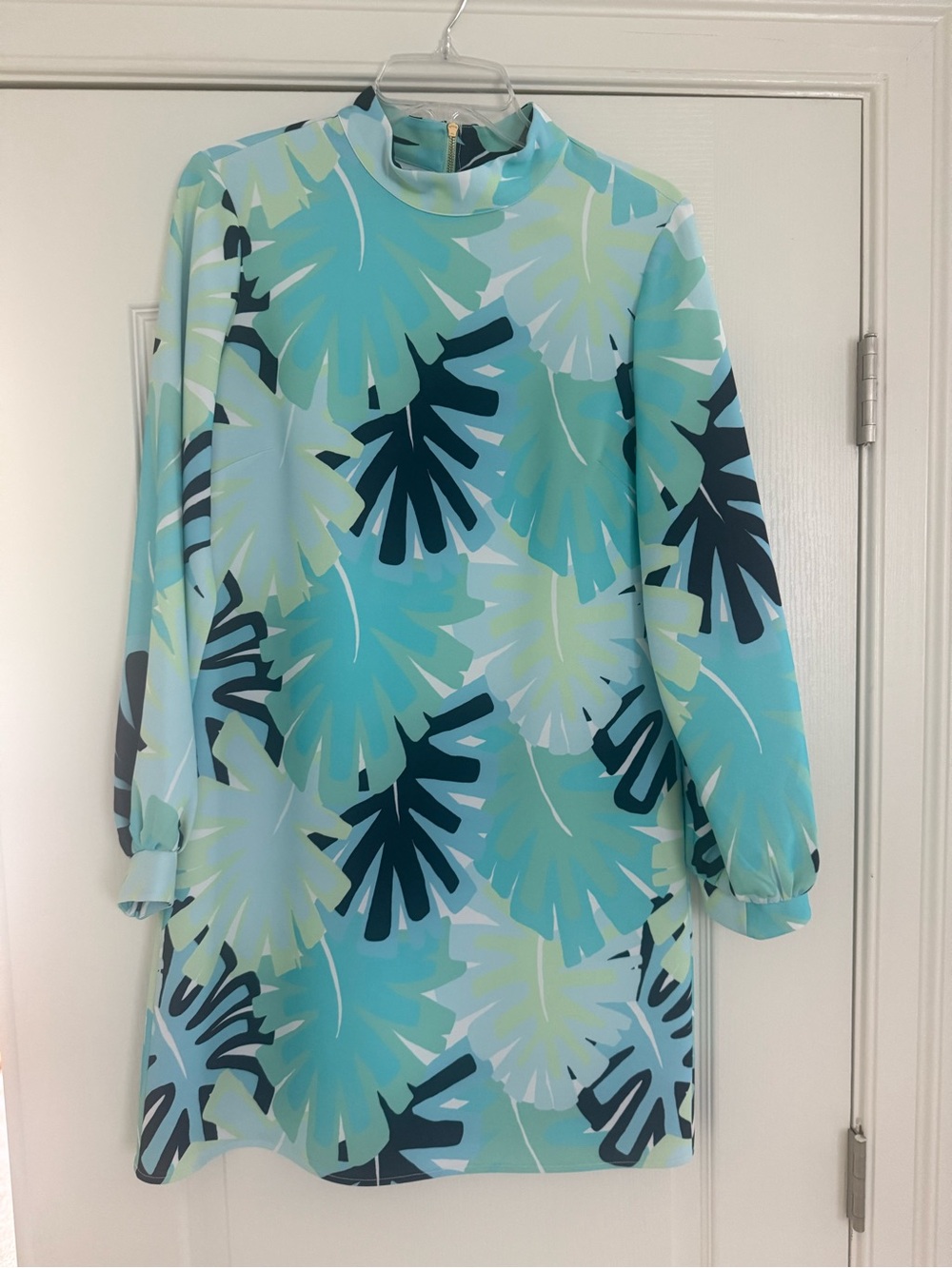 Sail to Sable Aqua, Teal & Navy Tropical Leaf Shift Dress
